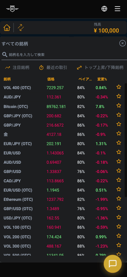通貨ペア・銘柄を選択する