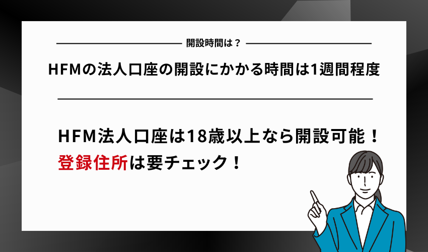 HFMの法人口座の開設にかかる時間は1週間程度