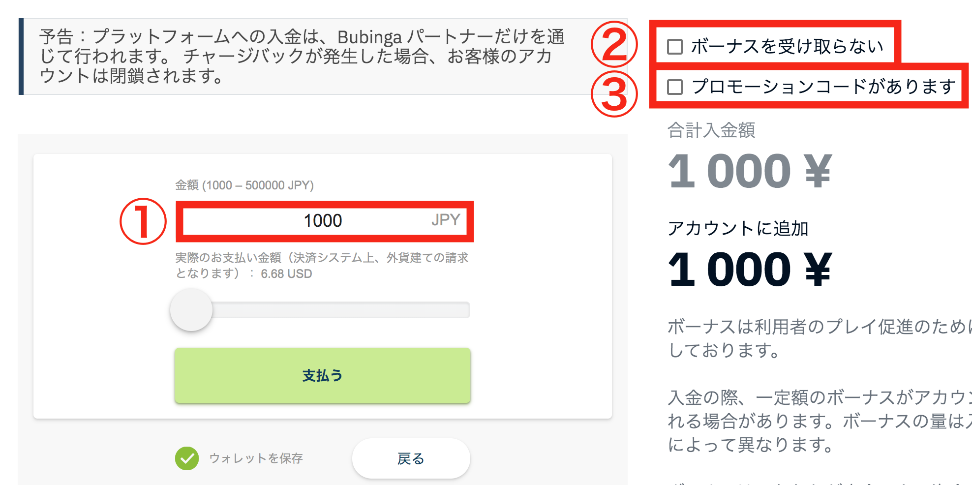 オンラインウォレット 入力